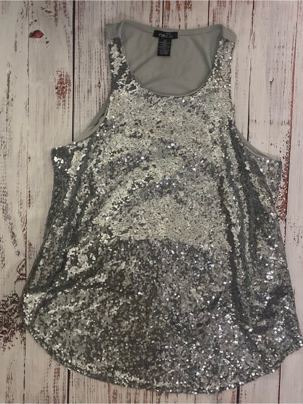 Rue21 Y2K Silver Sequin Scoop Neck Tank